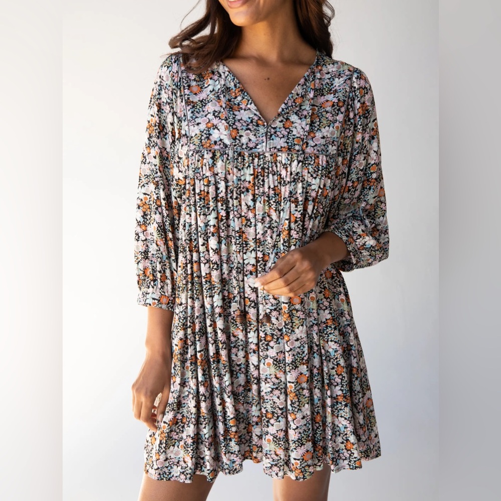 Natural Life Floral Mini Dress Bohemian Shabby Chic Size Large